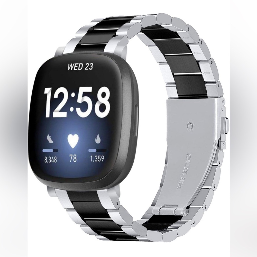 NIB Fitbit Stainless Steel Band Compatible for Fitbit sense & Versa 2,3,4 models